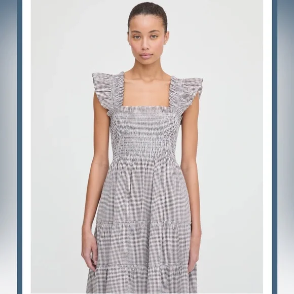 Hill House Home The Ellie Maxi Nap Dress in Chocolate Gingham Brown White Med - Picture 5 of 6